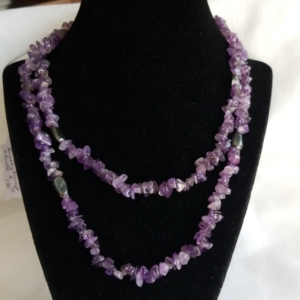 Vintage Genuine amethyst & hematite long necklace